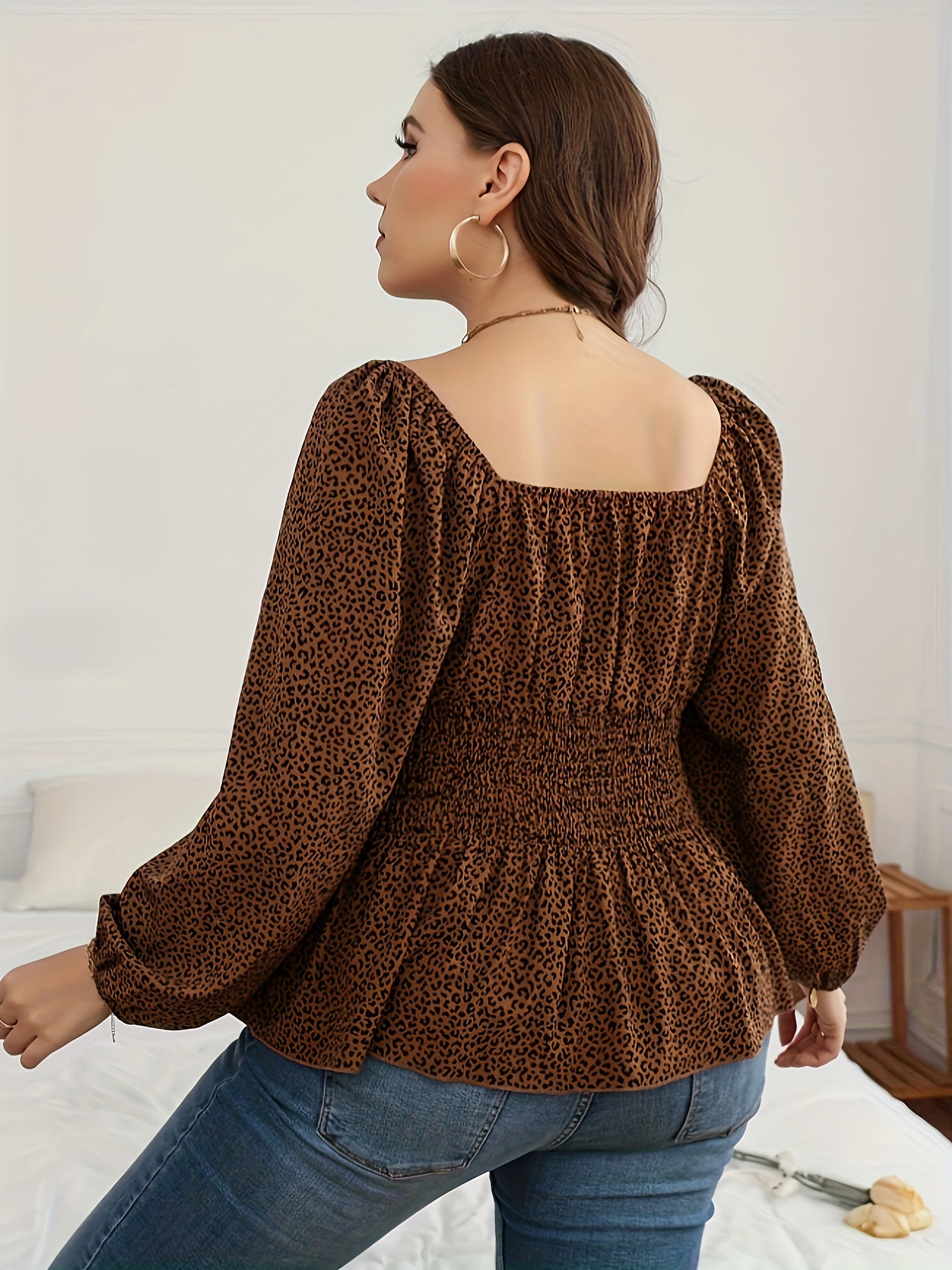  Leopard Print Peplum Shirt Top