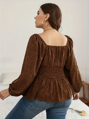  Leopard Print Peplum Shirt Top