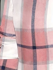  Plaid Print Side Split Long Sleeve Button Up Collar Shirt