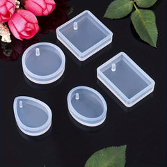 Silicone Oval Square Crystal Gemstone Pendant Mold DIY Resin Casting Epoxy Mold