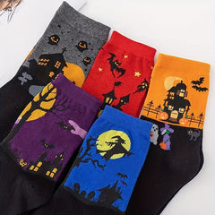 5 Pairs Bat Pattern Socks Halloween Funny Mid Tube Women's Stockings