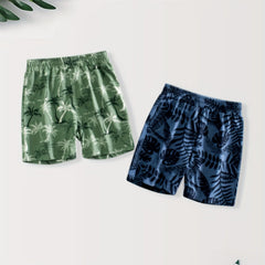 2pcs Tropical Leaf Coconut Tree Print Boys Comfortable Shorts