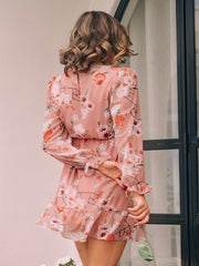 Floral Lantern Sleeve Wrap Dress Plus Size