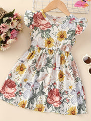 Summer Ruffle Short Sleeve Floral Tropical Dress Toddler Girls