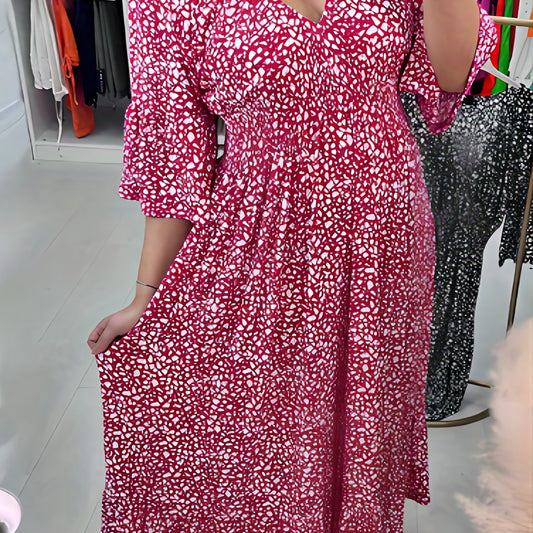  Bell Sleeve V Neck Casual Dress