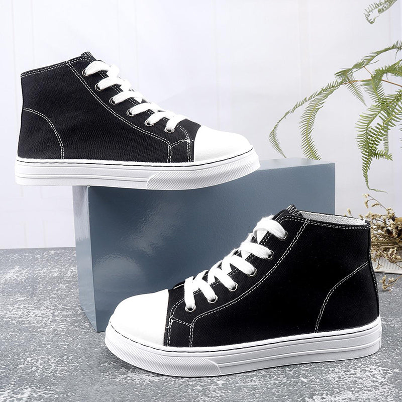 Women's Casual Mid Top Canvas Lace-up Shoes Round Toe