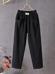  Solid Elastic Waist Casual Pants with Pockets