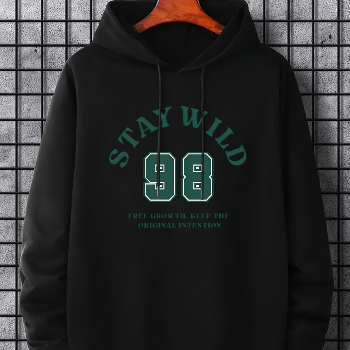 Men's Stay Wild 98 Print Hoodie Casual Stretch Drawstring Hooded Sweats