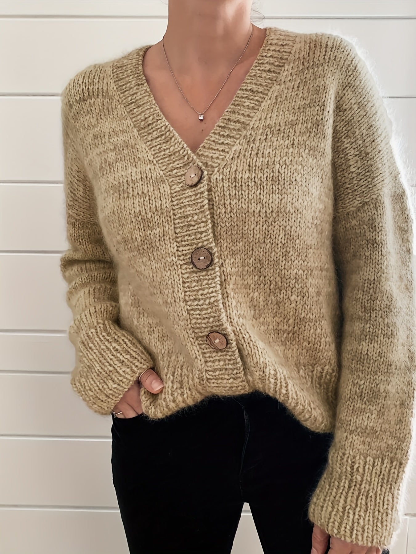  Solid Button Up Long Sleeve Cardigan