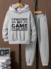 Boys 2PCS I PAUSED MY GAME Hooded Sweatshirt & Sweatpants
