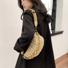 Straw Woven Waist Bag Boho Style Crossbody Bag Colorblock Stripes Chest Purses