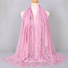 Floral Lace Scarf Shawl With Tassels Soft Mesh Fringe Wraps