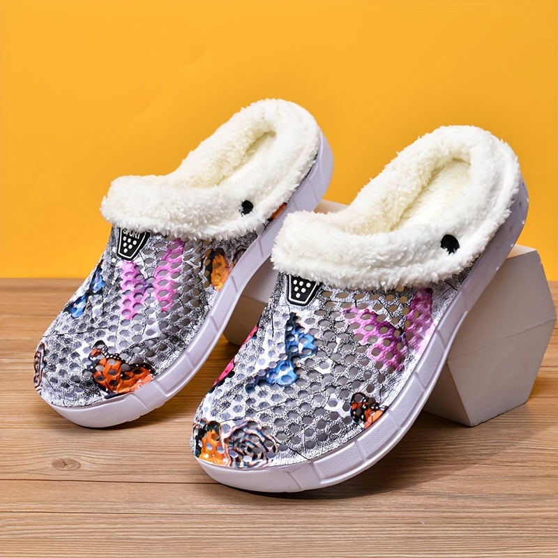 Women's Casual Butterfly Pattern Warm Hole Shoes Comfortable Outdoor Slippers
