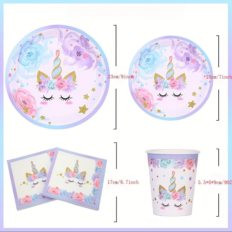 Unicorn Party Supplies 16pcs Plates Cups Napkins Gift