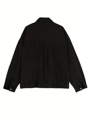 Women's Loose Fit Denim Jacket Single Breasted Button