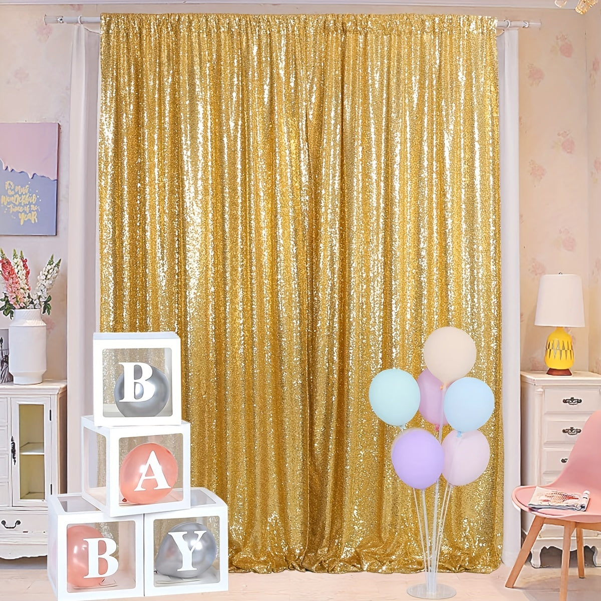 Nordic Sequin Background Curtains - Glitter Photography for Baby Shower Stage