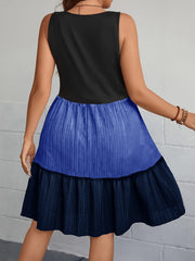  Casual Tank Dress Women's Plus Colorblock V Neck Slight Stretch Smock