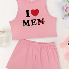 Women's Plus Slogan Print Tank Top & Shorts Set