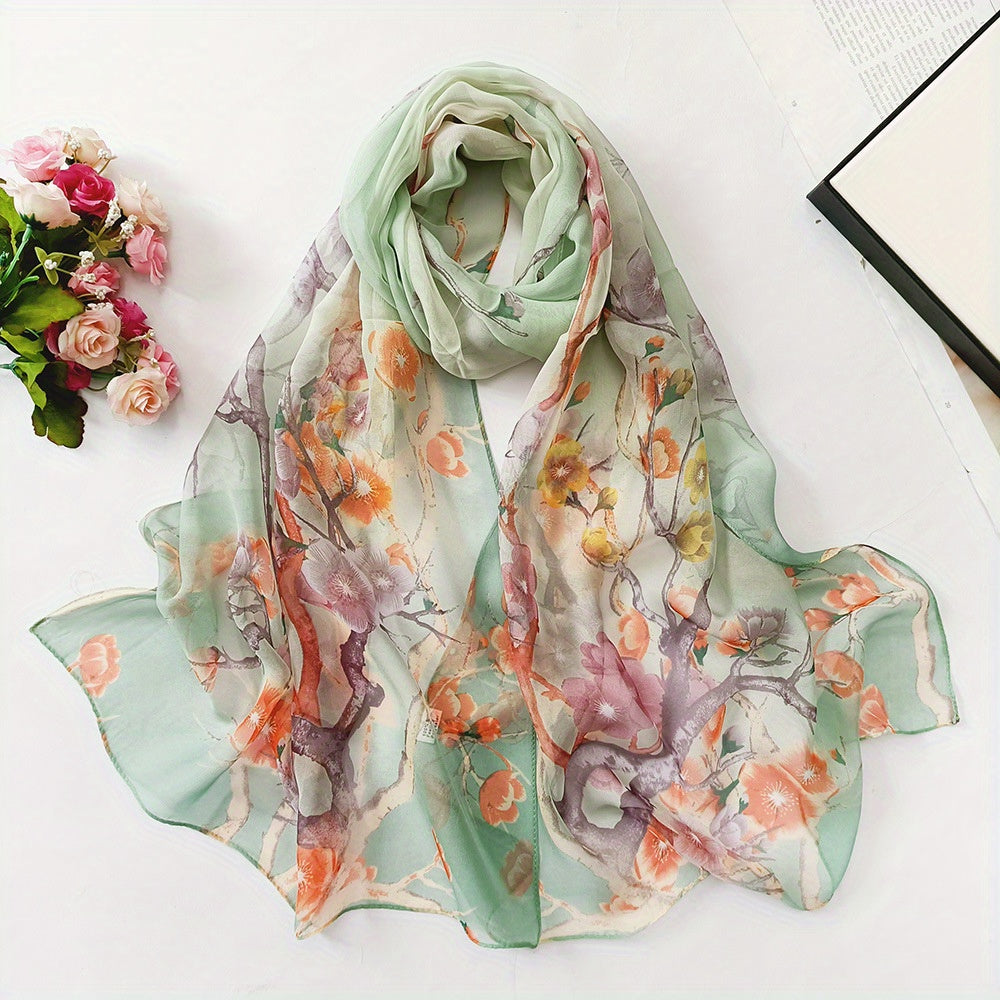 Soft Chiffon Scarf Breathable Printed Shawl Wrap Travel Sunscreen Scarf