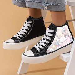 Women's Comic Pattern Canvas Shoes Lace Up Lightweight