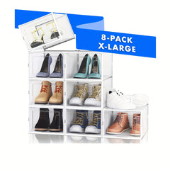 8pc Folding Shoe Storage Box With Lid Dustproof Stackable Shoe Box