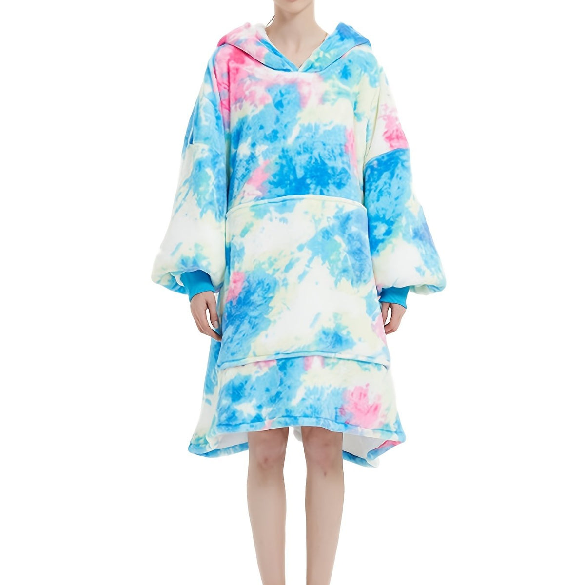 Tie Dye Plush Flannel Hooded Robe Plus Size