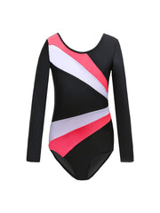 Girls Colorblock Long Sleeve Ballet Leotard Dance Jumpsuit