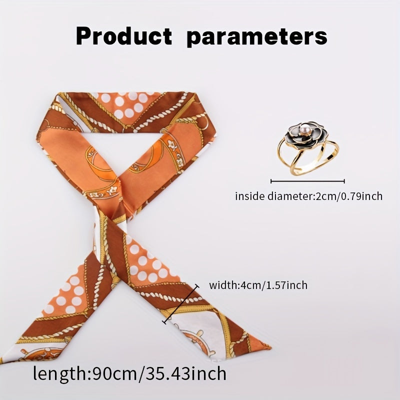Dotted Brown Skinny Scarf & Scarf Ring Set