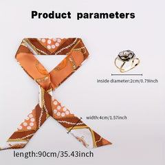 Dotted Brown Skinny Scarf & Scarf Ring Set