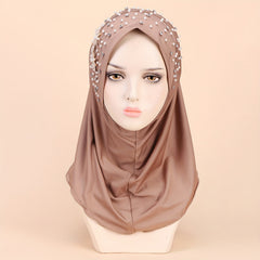 Faux Pearl Breathable Hijab Thin Bandana Stretchy Turban Hat