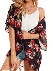  Floral Print Bat Sleeve Summer Cardigan
