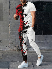 Colorful Paint Pattern 2 Piece Outfit Short Sleeve T-shirt & Drawstring Sweatpan