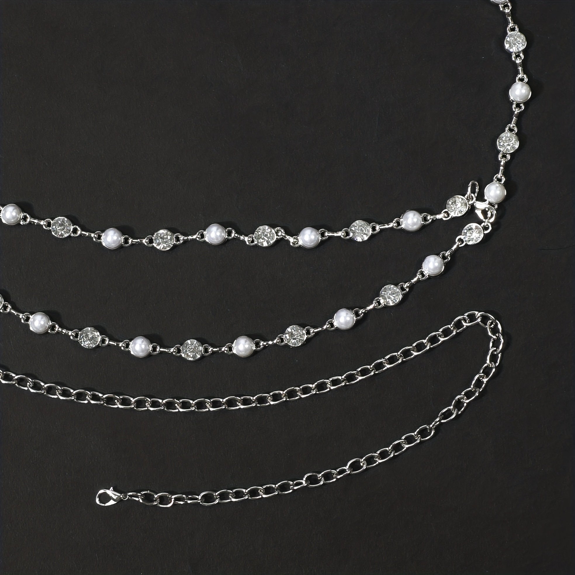 Double Layer Waist Chain Faux Pearl Rhinestone Belly Chain