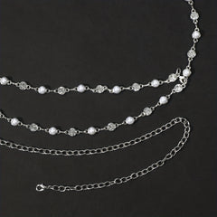 Double Layer Waist Chain Faux Pearl Rhinestone Belly Chain
