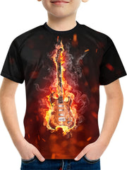 Boys Guitar T-shirt 3D Print Short Sleeve Top Kids Summer Clothes