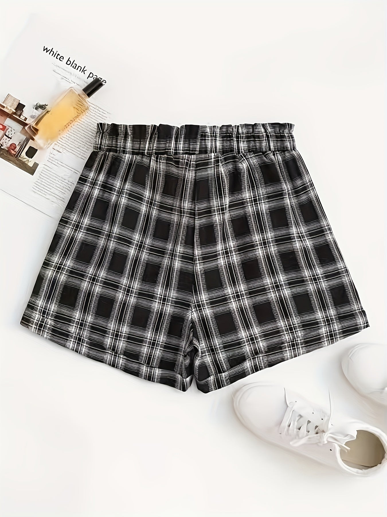 Women's Plus Plaid Print Elastic Everyday Shorts