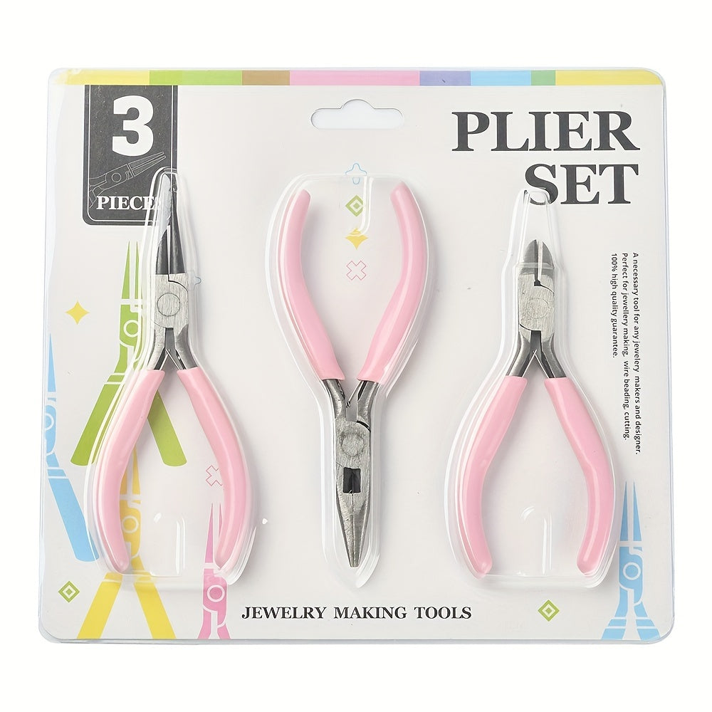 3pcs Jewelry Making Pliers Set DIY Tools Needle Nose Round Nose Diagonal Pliers