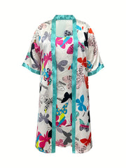  Butterfly Print Satin Pajama Set