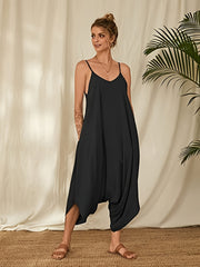 Boho Loose Solid Spaghetti Strap Jumpsuit Casual Sleeveless