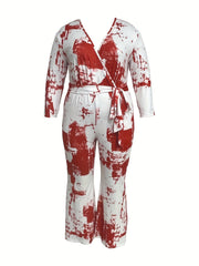  Tie Dye Three Quarter Sleeve Jumpsuit With Belt