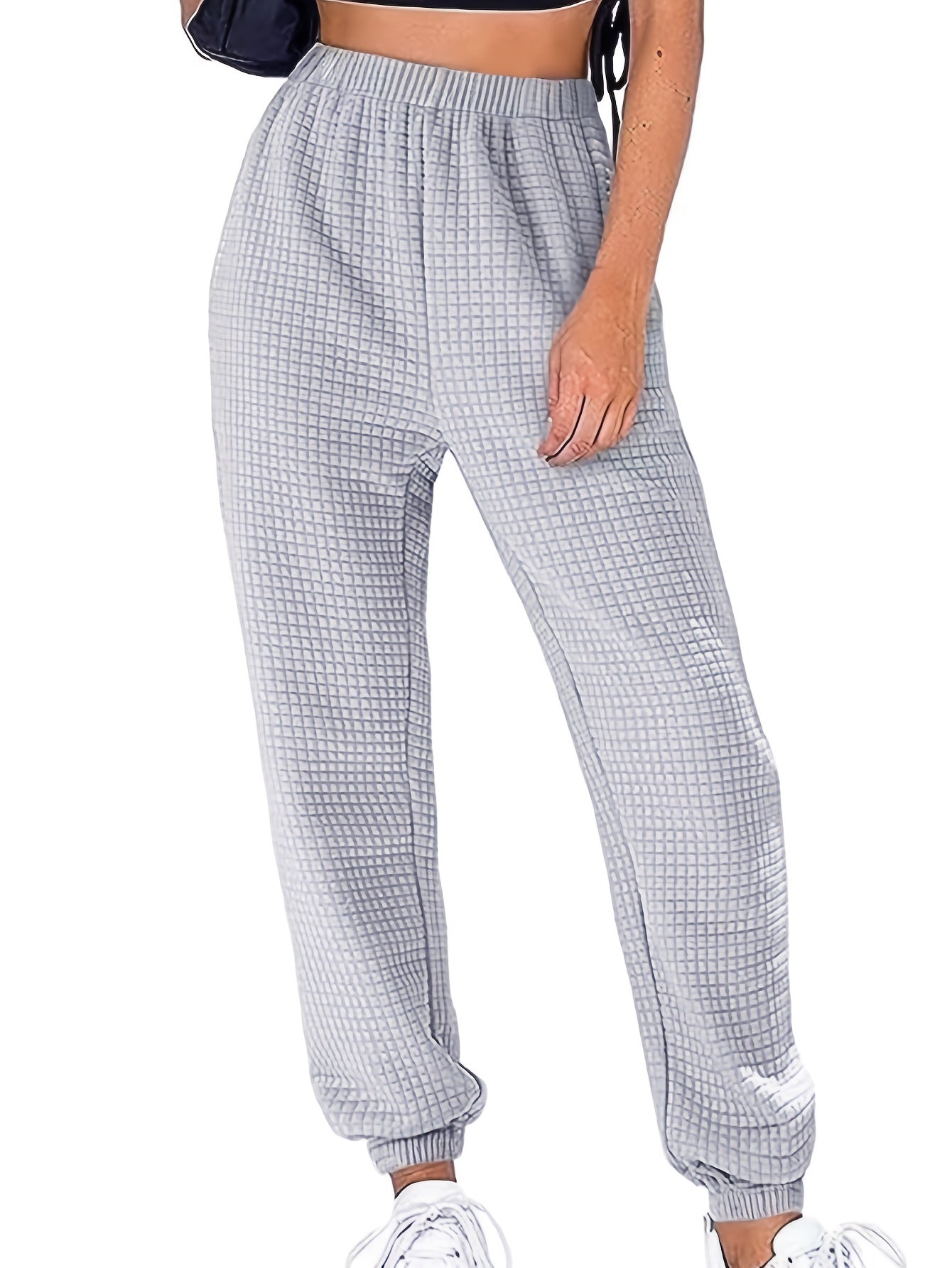  High Rise Jogger Trousers Elastic Waist Solid Women's Casual Pants