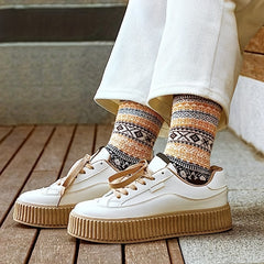 2 Pairs Geometric Pattern Socks Ethnic Style Mid Tube Women's Stockings