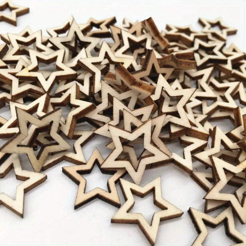 100 Pcs Star Wood Cutouts for Crafts - Christmas Flag Winter Decor