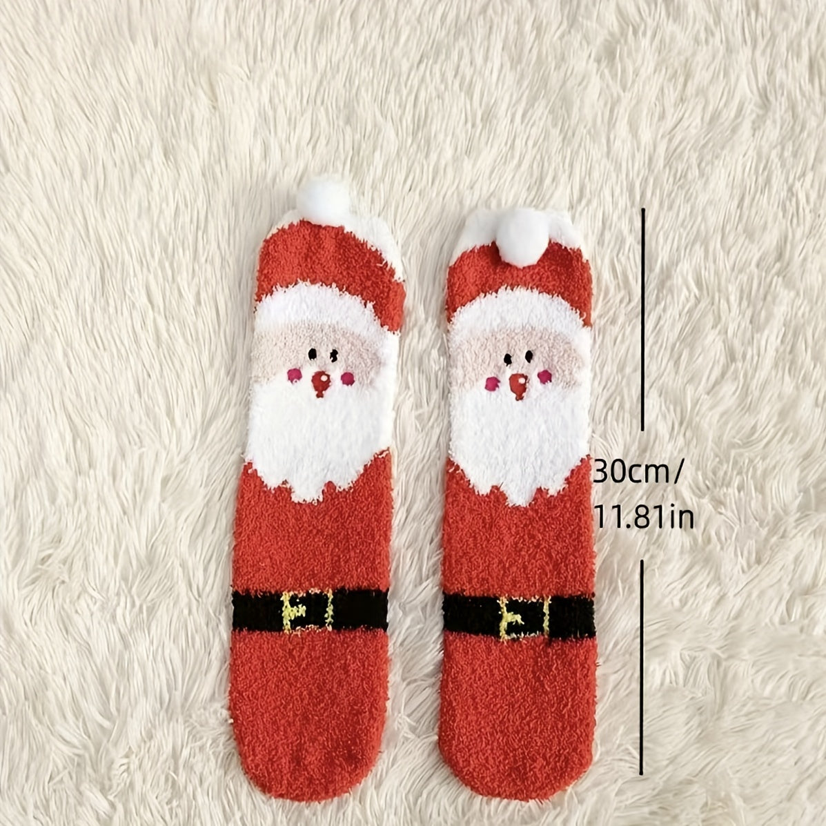 2 Pairs Christmas Fuzzy Socks Elk Cartoon Fleece Warm Sock Santa Claus Socks