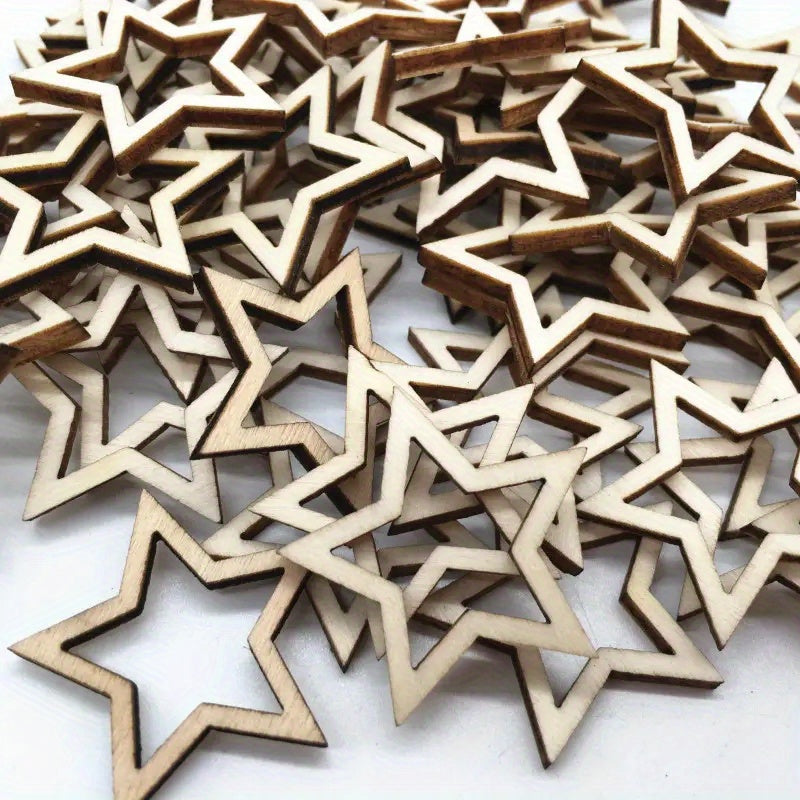 100 Pcs Star Wood Cutouts for Crafts - Christmas Flag Winter Decor