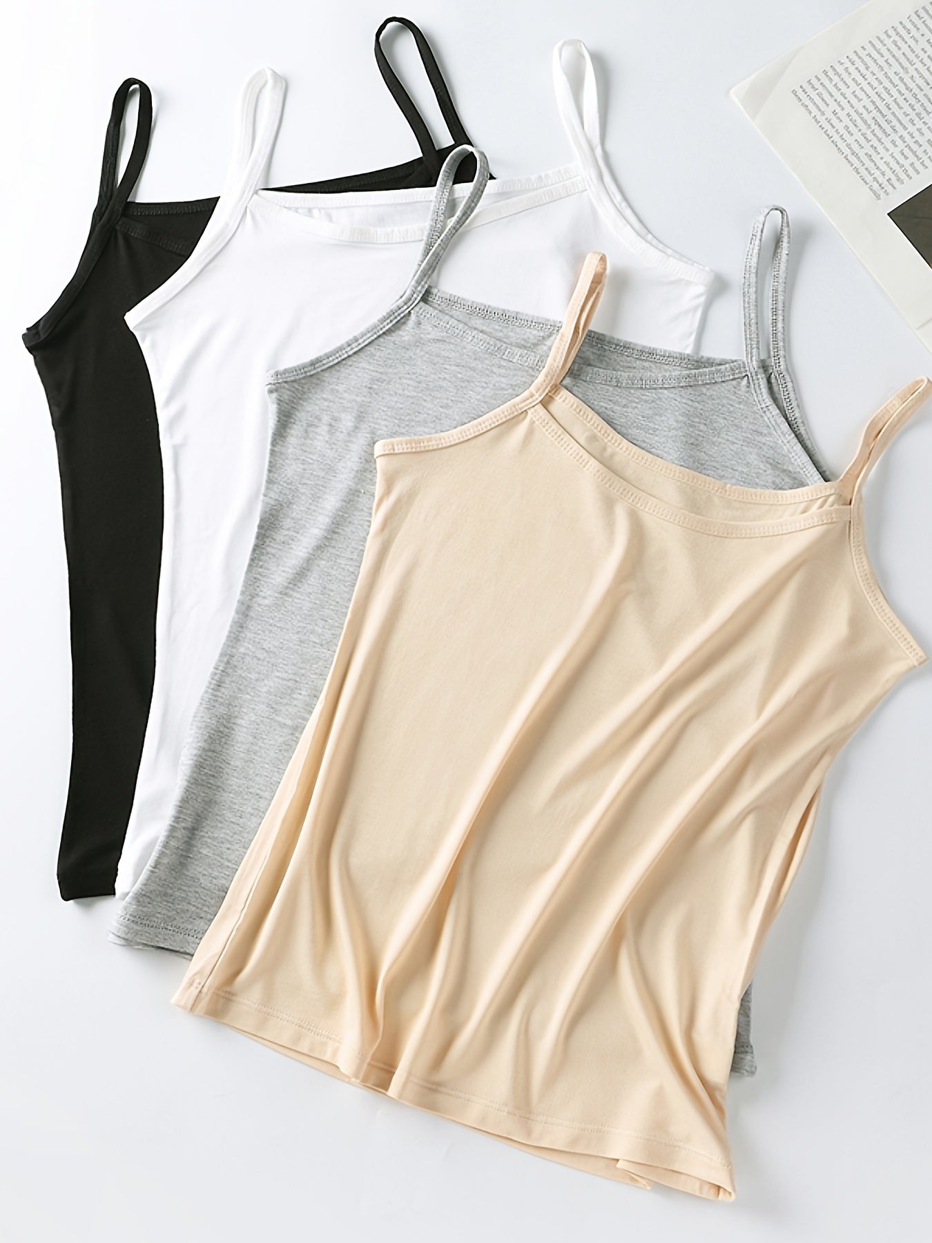 4pcs Soft Solid Cami Tops Elastic Wearable Tank Tops Women's Lingerie
