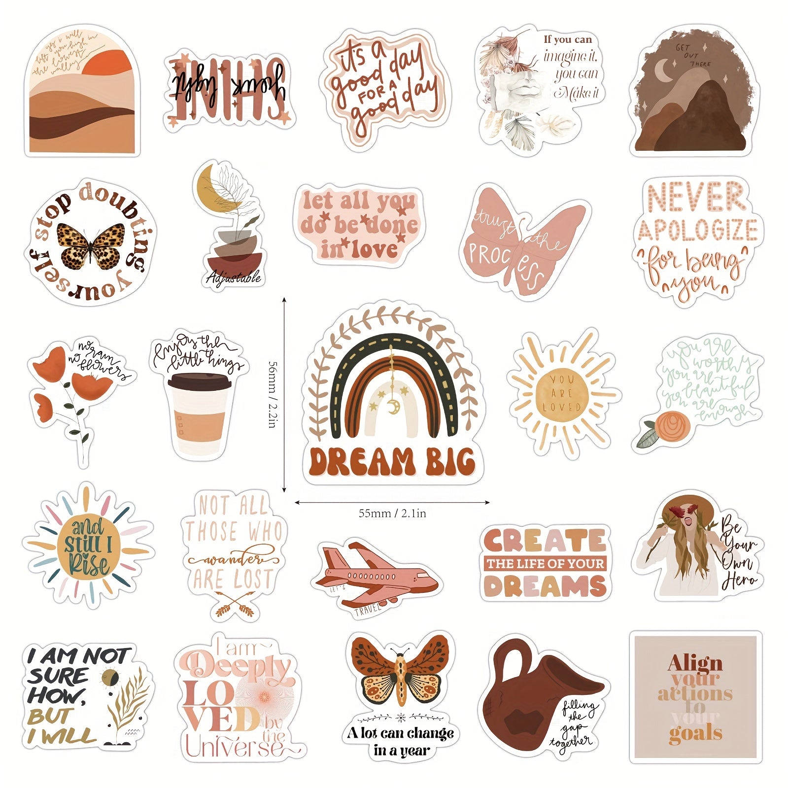 50pcs Boho Inspirational Stickers | Motivational Quote Stickers Vinyl Waterproof