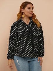  Polka Dot Print Lantern Sleeve Shirt
