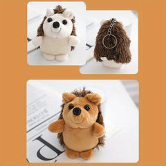 2pcs Hedgehog Plush Toys Keychain Soft Stuffed Animals Beige & Brown