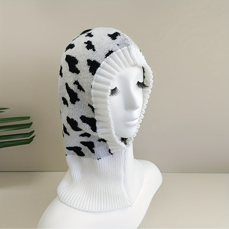 Milk Pattern Ruffles Knit Hat Elastic Warm Balaclava Hoodie Hats